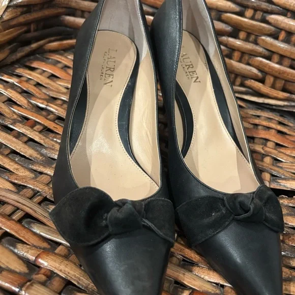 Lauren Ralph Lauren Dark Granite Gray Heels with Black  Bows size 8.5 - Picture 12 of 12